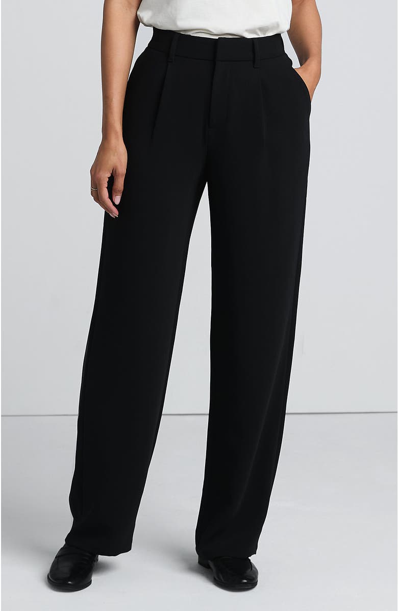 Lands' End Crepe High Rise Pleated Wide Leg Pants, Main, color, Black
