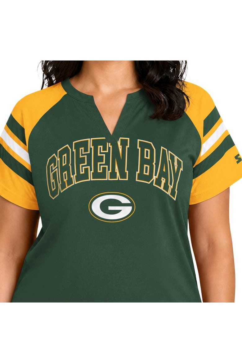 Women's Starter  Green Green Bay Packers Plus Size Game On Notch Neck Raglan T-Shirt, Alternate, color, Green