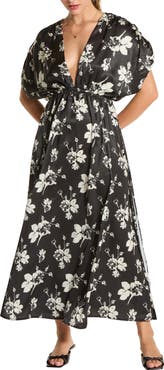 WISHLIST Puff Sleeve Drop Waist Side Slit Maxi Dress