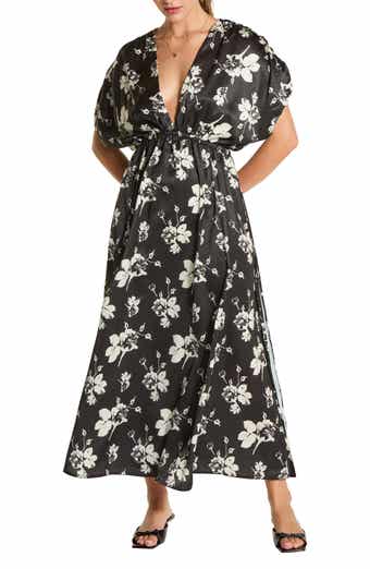 WISHLIST Puff Sleeve Drop Waist Side Slit Maxi Dress