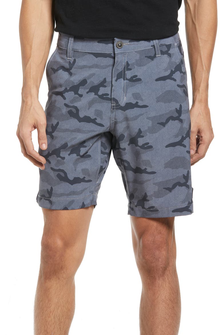 Camo Hybrid Flat Front Shorts, Main, color, LIGHT GREY CAMO