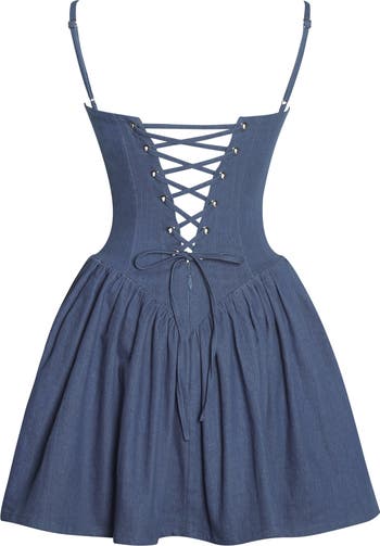 Zafira Cotton Denim Drop Waist Corset Mini Dress