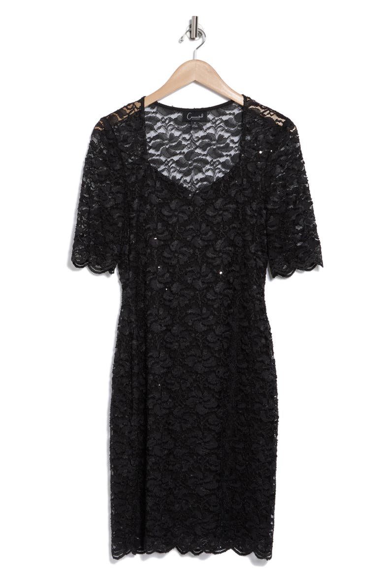 Scalloped Lace Dress, Alternate, color, BLACK