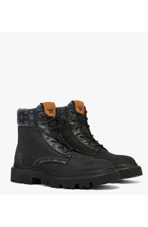 Male Ankle Boots in Nubuck and Monogram Print Leather