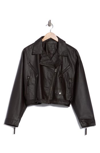 Max Studio Faux Leather Biker Jacket In Brown