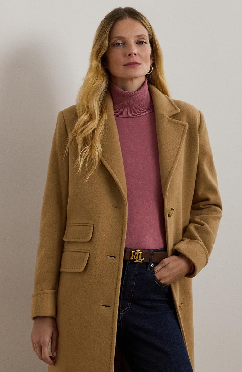 Lauren Ralph Lauren Wool & Cashmere Blend Coat, Alternate, color, Camel