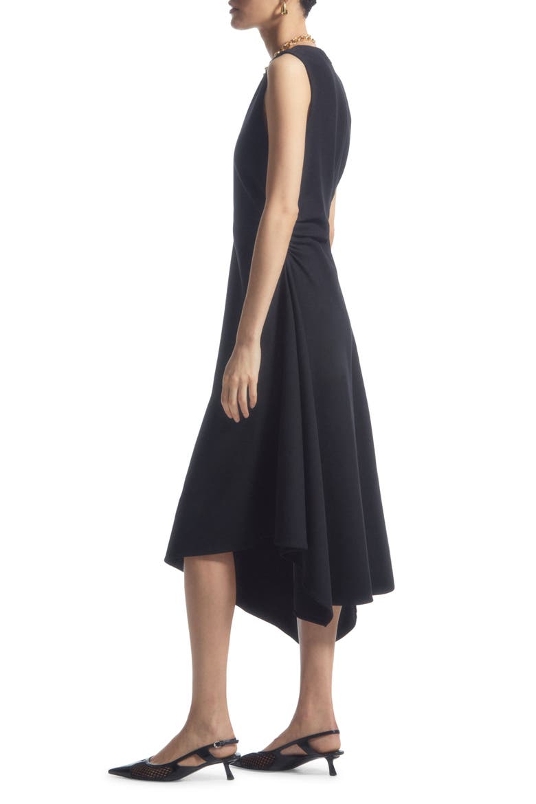 Sleeveless Asymmetric Midi Dress, Alternate, color, BLACK