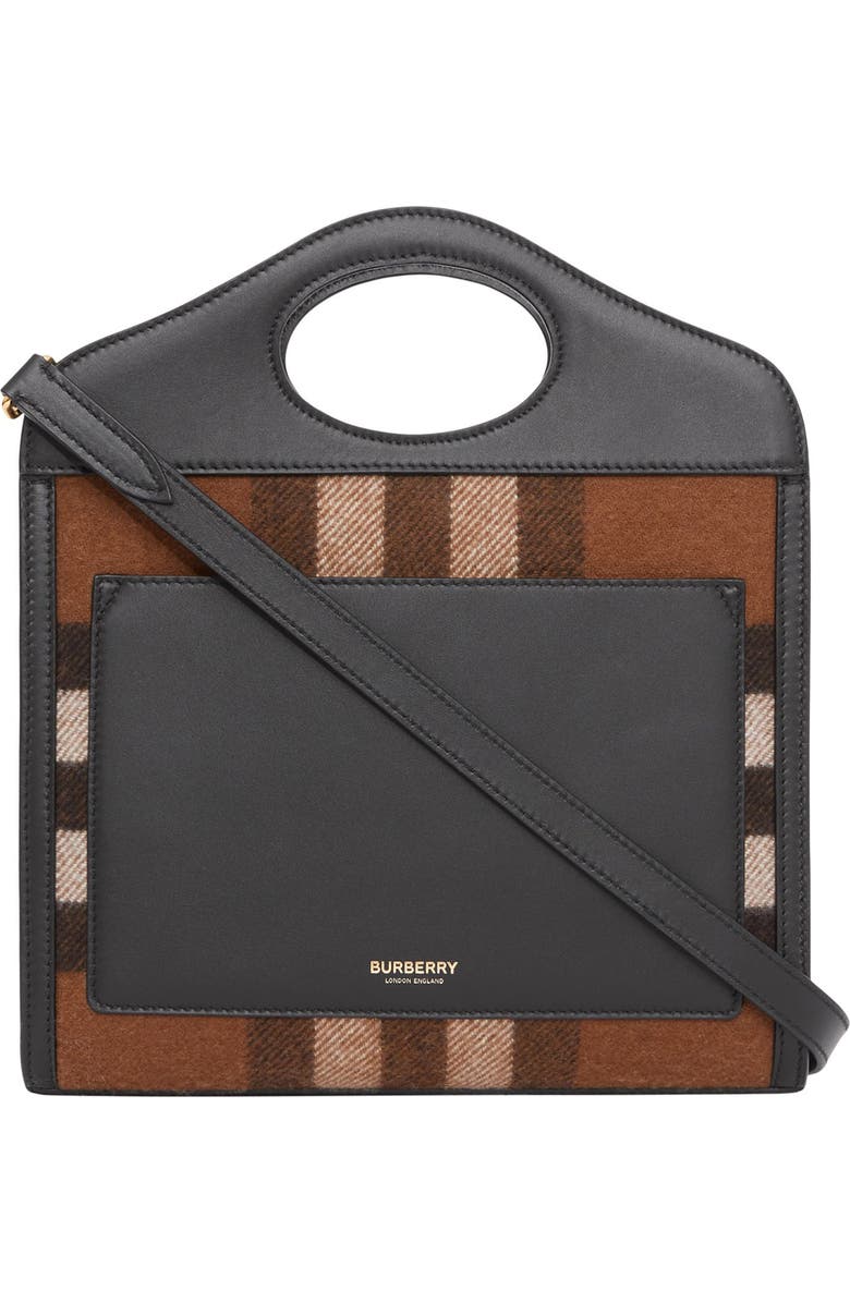 Burberry Mini Check Cashmere Pocket Bag, Main, color,