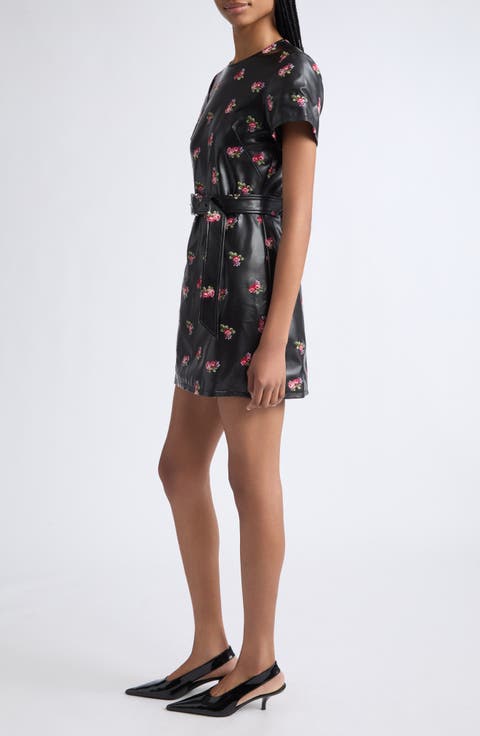 Bea Tossed Roses Embroidered Faux Leather Minidress