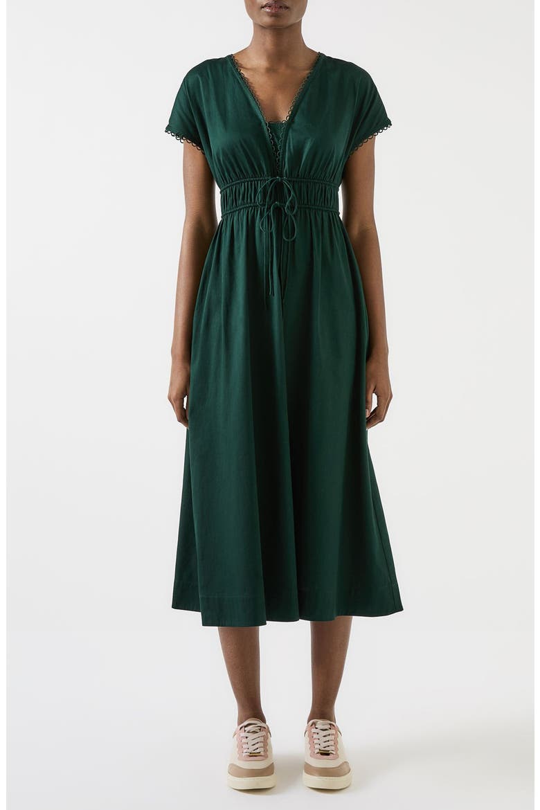Emi Scallop Trim Cotton Dress, Alternate, color, DARK GREEN