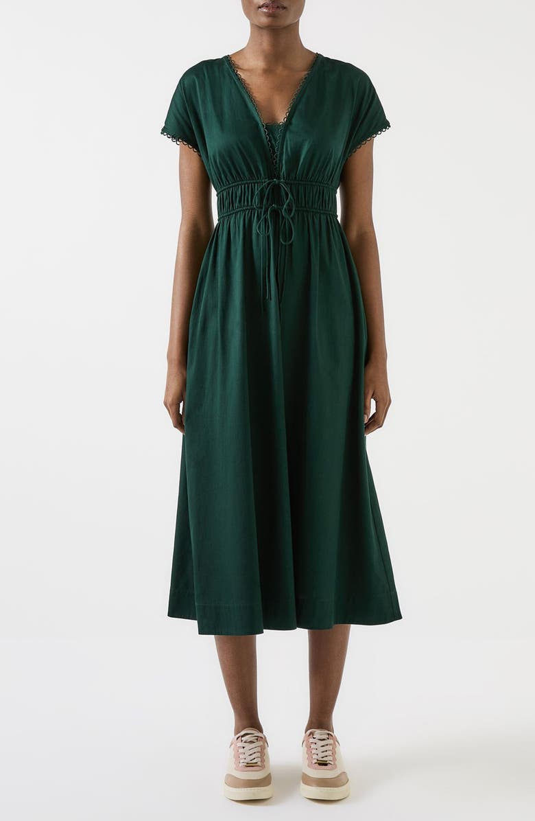 LK Bennett Emi Scallop Trim Cotton Dress, Alternate, color, Dark Green