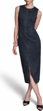 BCBG Sleeveless Faux Suede Sheath Midi Dress