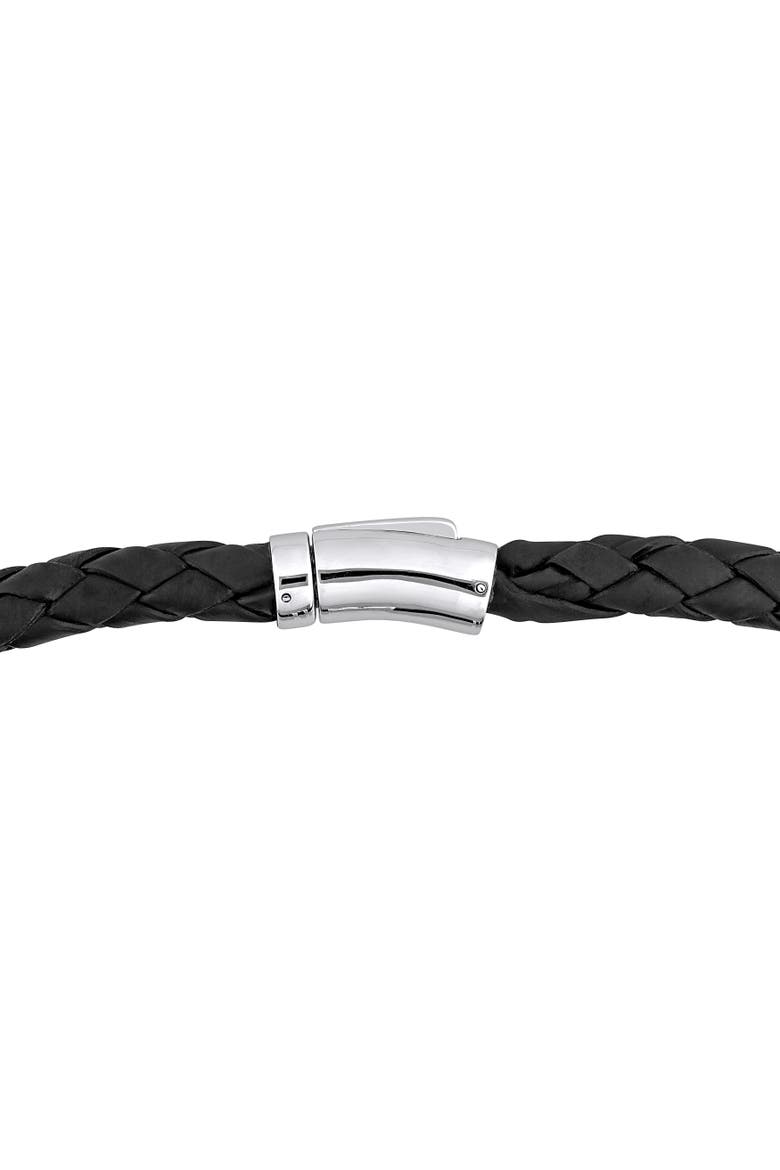 Diamond Crossover Motif Black Leather Bracelet 14k, Alternate, color, White Gold/Diamond