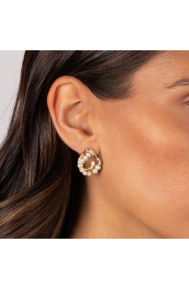 BY ADINA EDEN CZ Pave & Pearl Swirl On The Ear Stud Earring, Alternate, color,