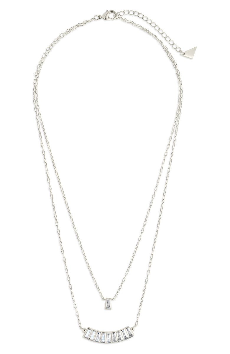 Sterling Forever Lillian Cubic Zirconia Charm Layered Necklace, Alternate, color, Silver