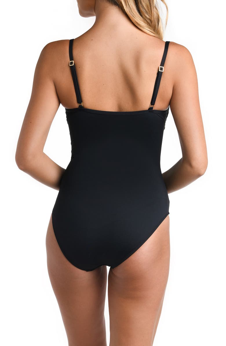La Blanca Island Goddess Draped One-Piece Swimsuit, Alternate, color, Black