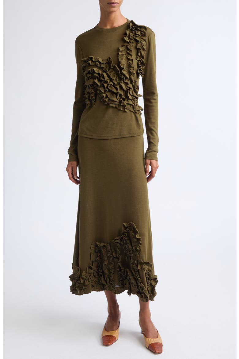 Polina Ruffle Wool Jersey Top, Alternate, color, LODEN