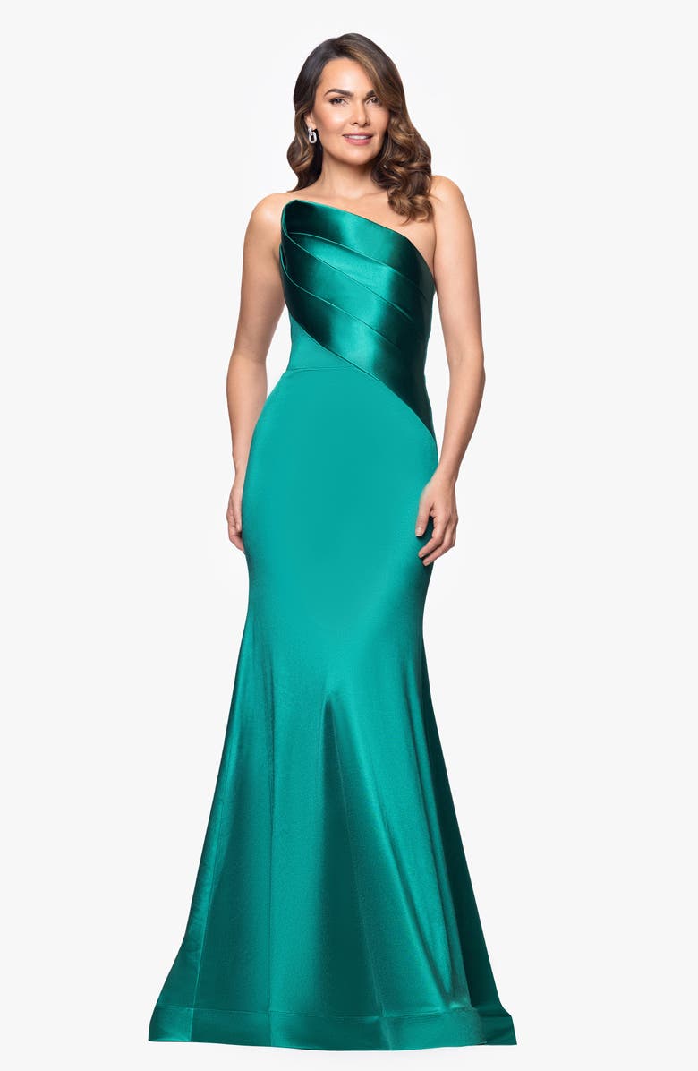 Betsy & Adam Royal Strapless Satin Mermaid Gown, Alternate, color, Emerald