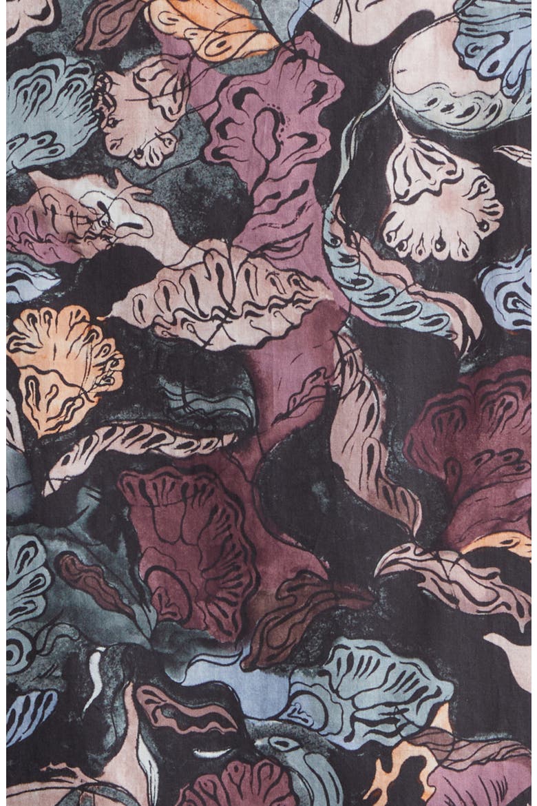 Floral Short Sleeve Button-Down Shirt, Alternate, color, BLACK / PLUM