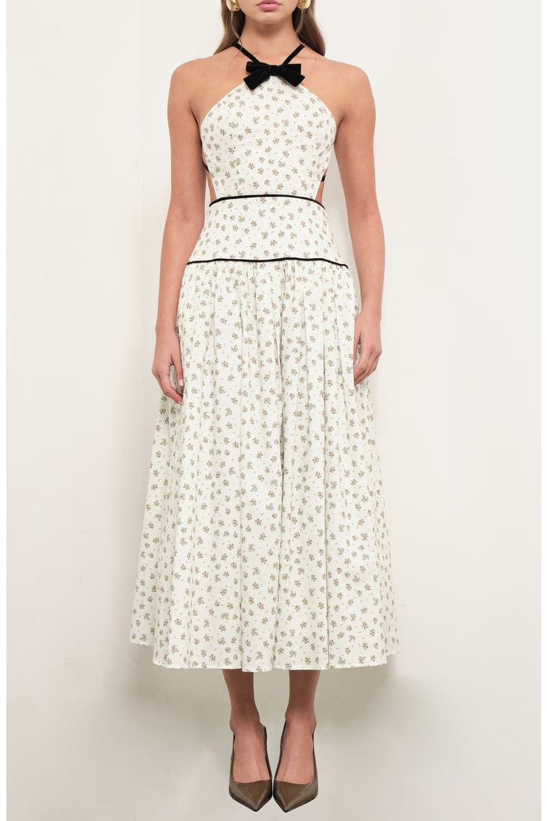 Harlow Bow Detail Floral Open Back Cotton Midi Dress, Main, color, SPRIGGED FLORAL