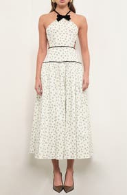 MAUDE CLUB Harlow Bow Detail Floral Open Back Cotton Midi Dress