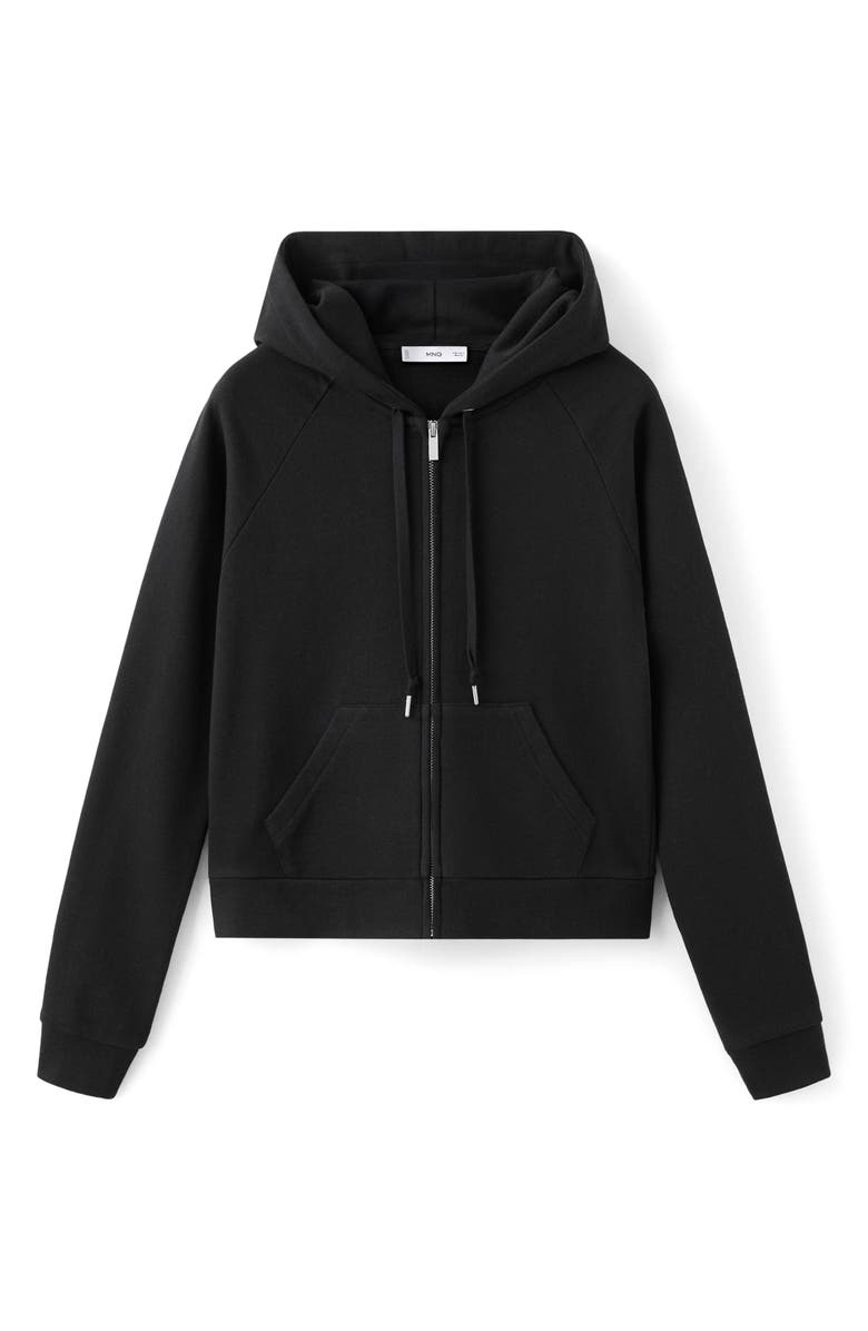 MANGO Raglan Sleeve Cotton Zip Hoodie, Main, color, Black