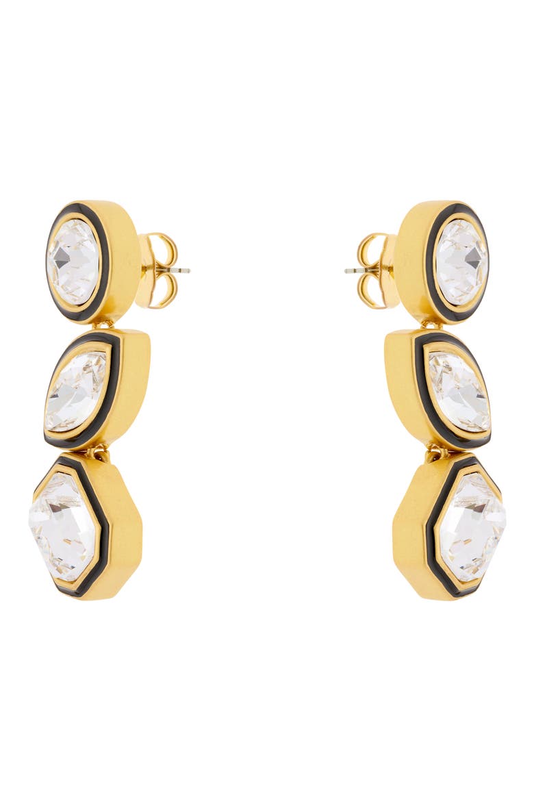 Crista Crystal & Enamel Drop Earrings, Alternate, color, GOLD TONE / CLEAR / BLACK
