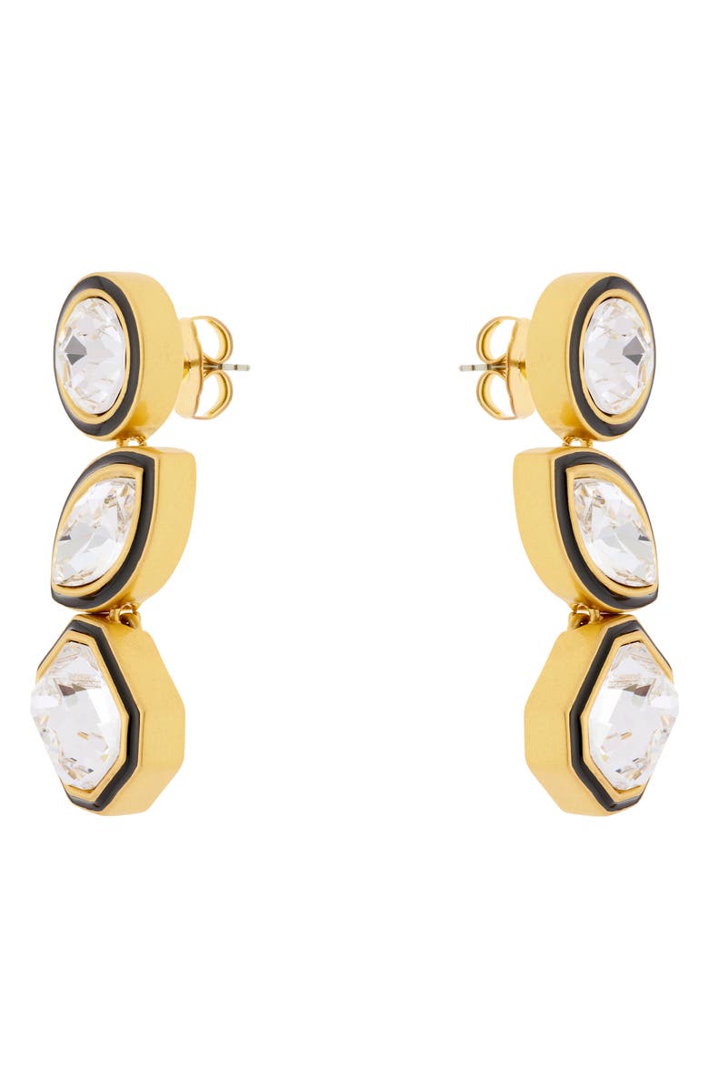 Reiss Crista Crystal & Enamel Drop Earrings, Alternate, color, Gold Tone / Clear / Black