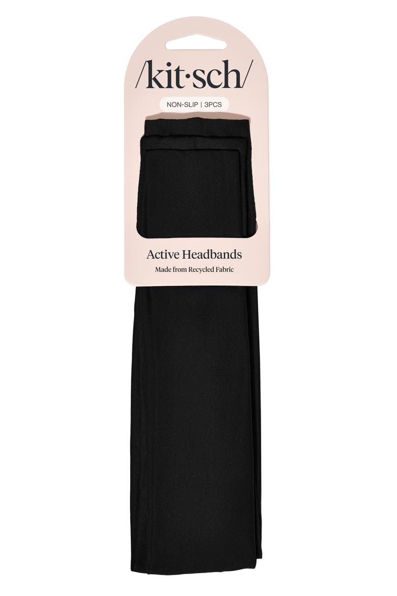 Set of 3 Active Headbands, Alternate, color, BLACK