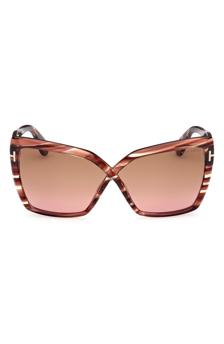 TOM FORD Fiore 63mm Oversize Gradient Butterfly Sunglasses, Main, color, Striped Burgundy / Champagne