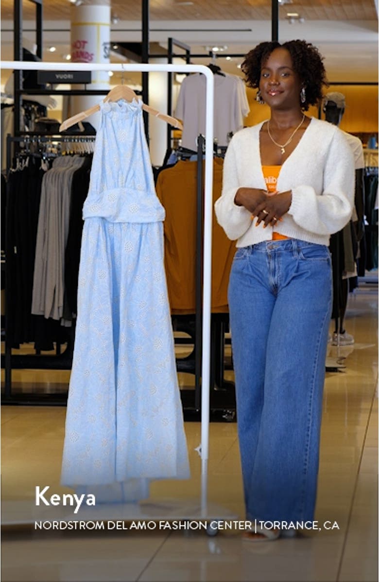 Taila Eyelet Embroidered Halter Neck Cotton Maxi Dress, sales video thumbnail