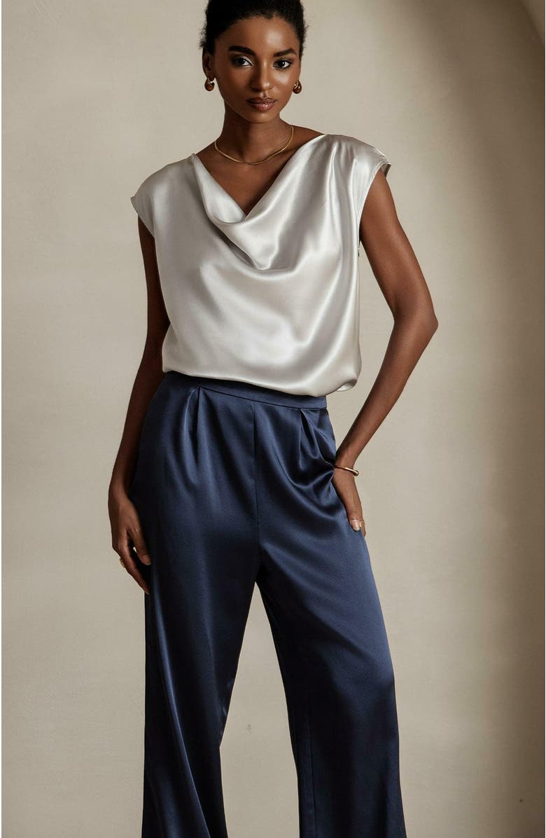 SILKSILKY 19Momme Silk Cowl Neck Sleeveless Top, Alternate, color, 