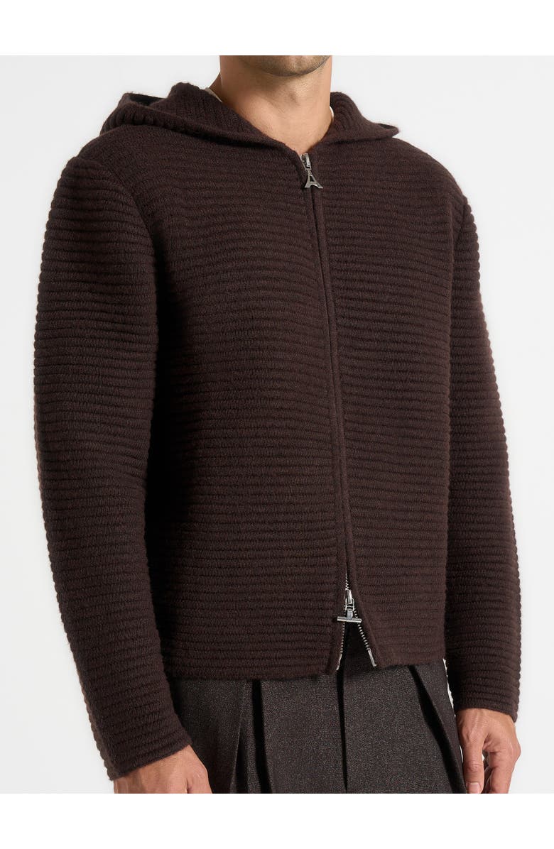 Manière De Voir Eden Ribbed Knit Zip Hoodie, Alternate, color, Brown