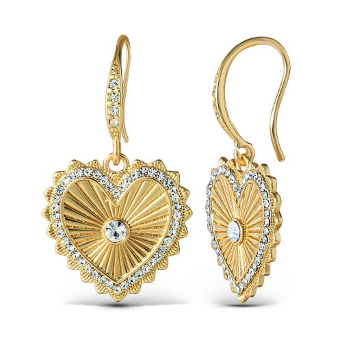 Jessica Simpson Heart Drop Earrings With Rhinestones In Gold