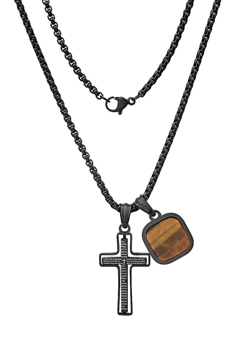 Men's Cross & Tiger's Eye Pendant Necklace, Main, color, MULTI