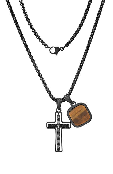 Men's Cross & Tiger's Eye Pendant Necklace