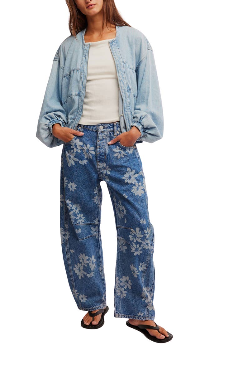 Good Luck Floral Print Barrel Jeans, Alternate, color, LASER DAISY