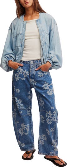 Good Luck Floral Print Barrel Jeans