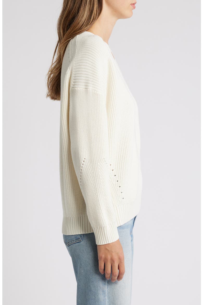Indigo Palms Cotton V-Neck Sweater, Alternate, color, COCONUT