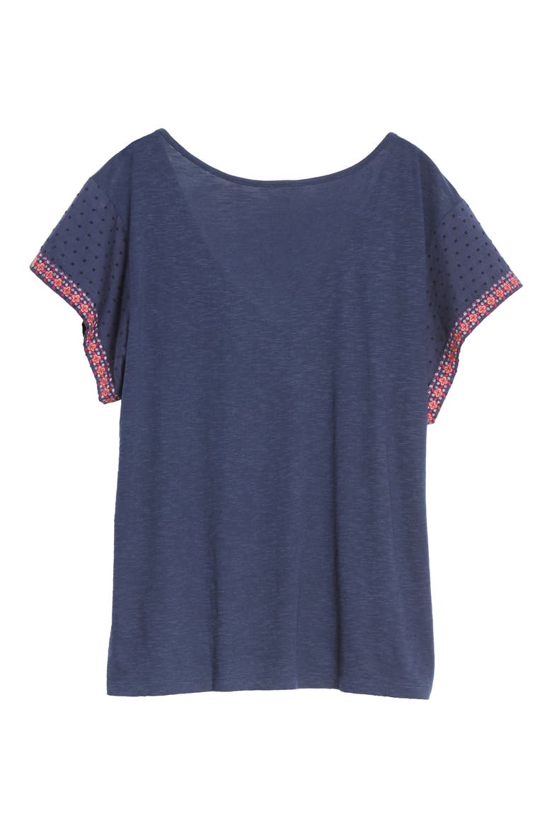 Embroidered V-Neck Jersey Top, Alternate, color, NAVY- PURPLE FLORAL EMB