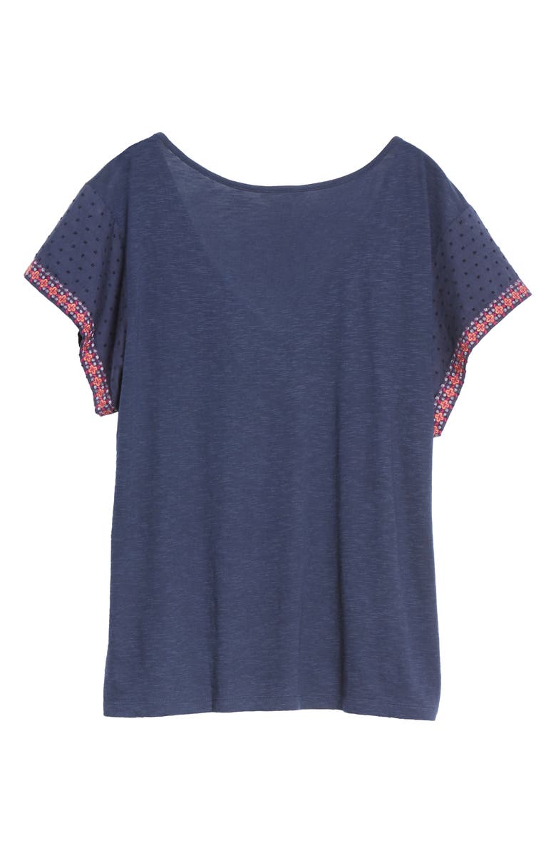 Caslon<sup>®</sup> Embroidered V-Neck Jersey Top, Alternate, color, 