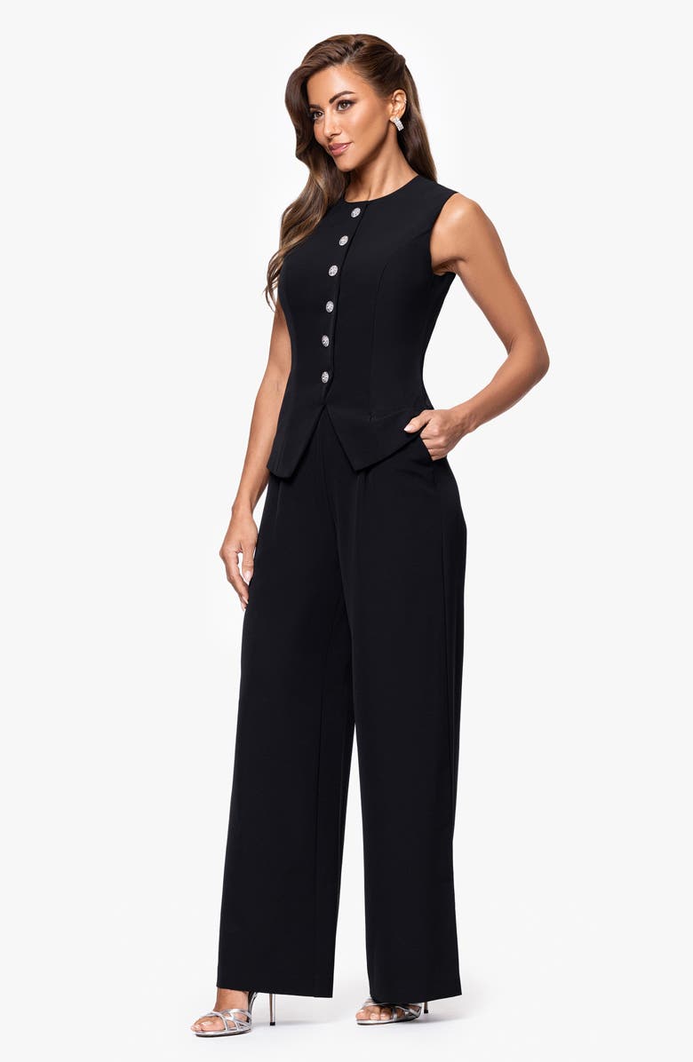Xscape Evenings Laguna Sleeveless Button Front Jumpsuit, Alternate, color, Black