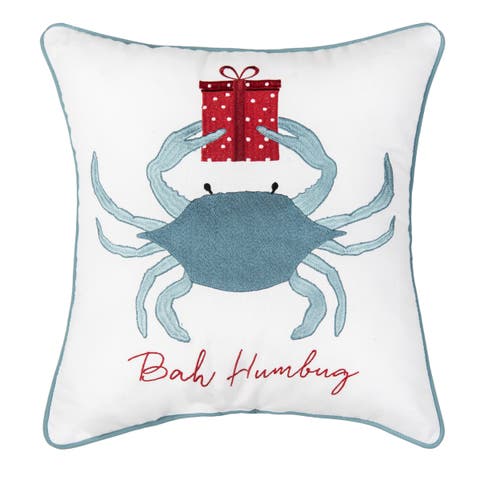 Bah Humbug Coastal Christmas Embroidered Throw Pillow 16" x 16"