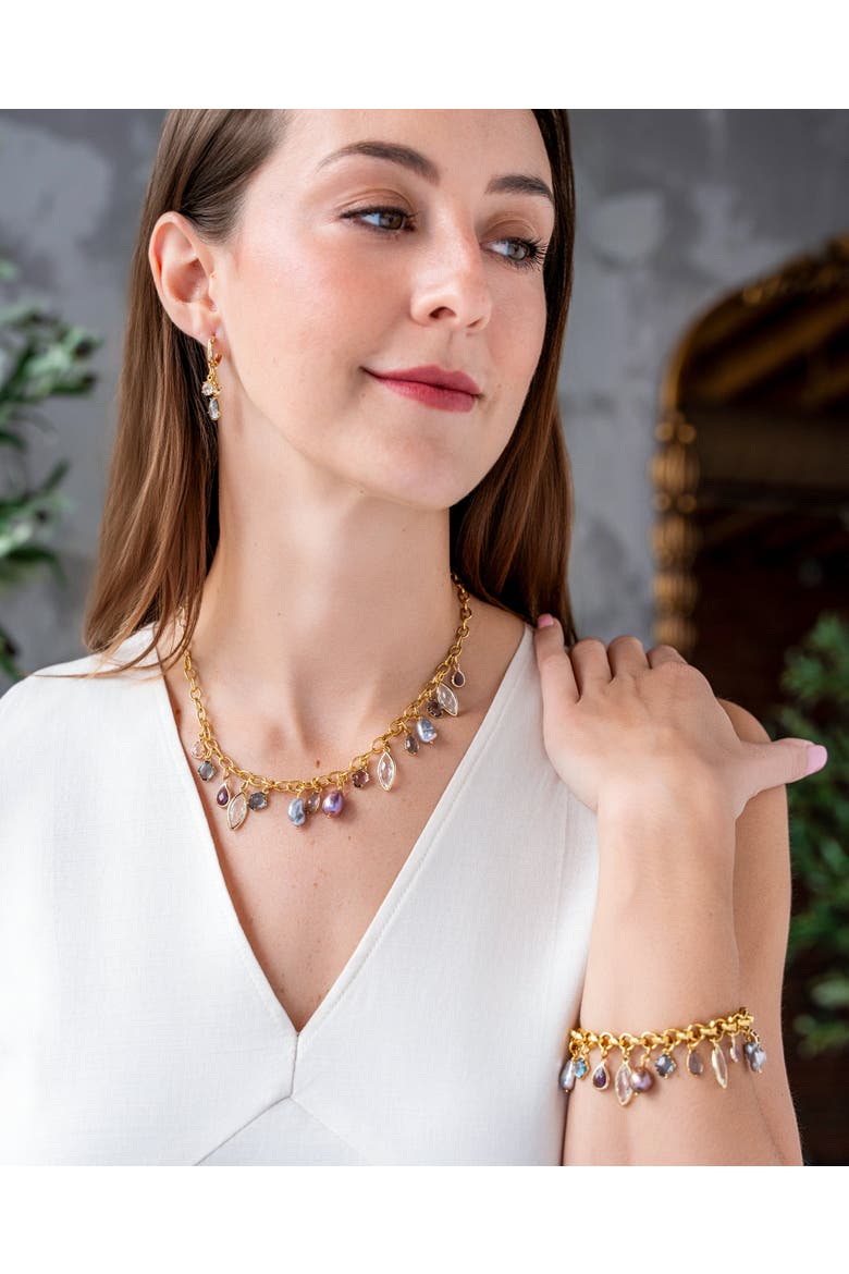 Colorful Gemstone and Pearl Charm Bracelet, Alternate, color, Gold