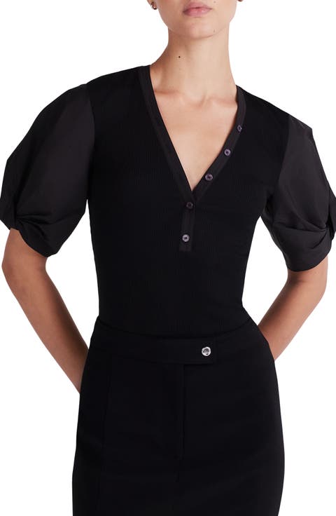 Fallon Puff Sleeve Mixed Media T-Shirt
