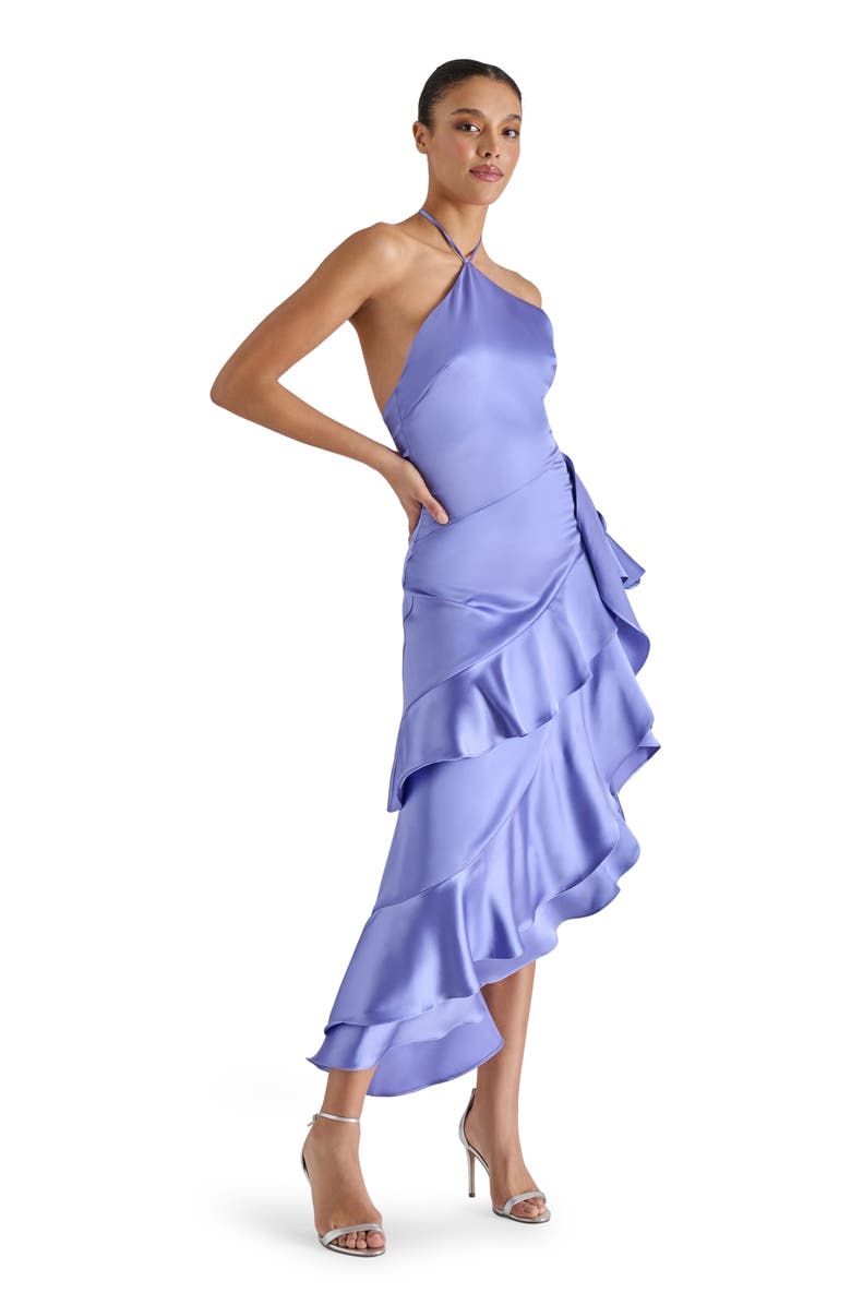 Steve Madden Caspia Ruffle Satin Halter Dress, Alternate, color, Deep Periwinkle