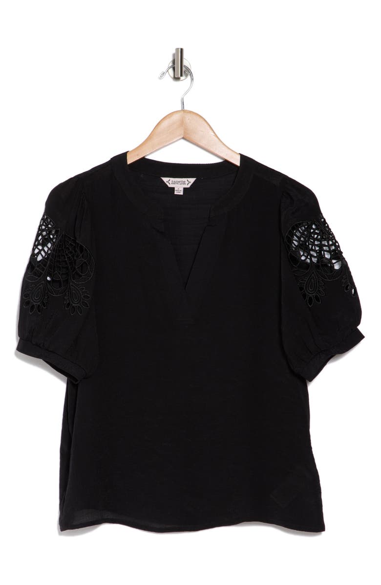 Nanette Lepore Embroidered Puff Sleeve Top, Alternate, color, 