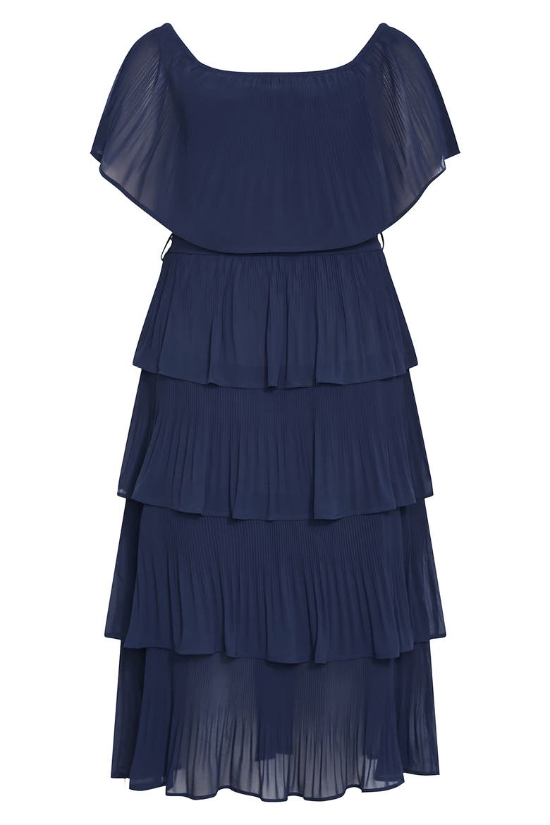 pleated tiered dress Midi Bottle Green Online tiered construction with pliss satin City Chic Women's Night Garden