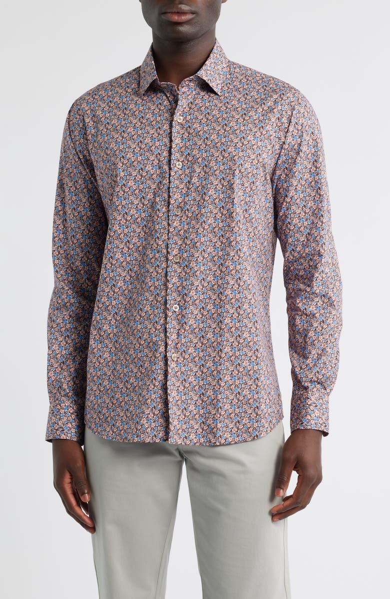 Scott Barber Canclini Regular Fit Floral Cotton Button-Up Shirt, Main, color, Blue