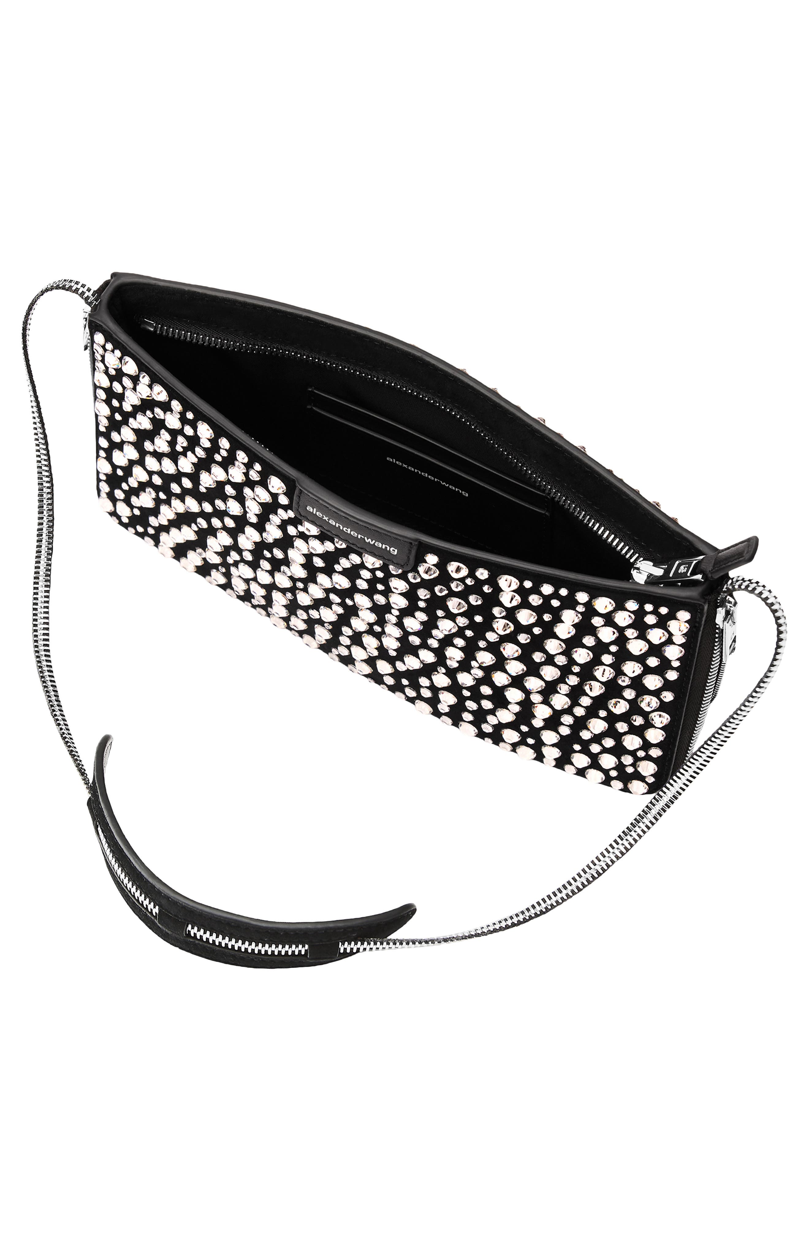Alexander Wang Siren Pochette Crystal Embellished Leather Shoulder Bag, Alternate, color, Black